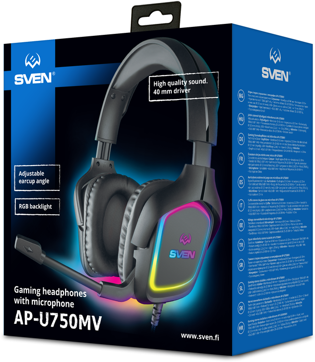 Наушники Sven AP-U750MV игровые, с микрофоном, подсветка, USB, чёрный