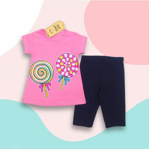 Комплект одежды , футболка и бриджи, повседневный стиль, размер 4 года, розовый, синий