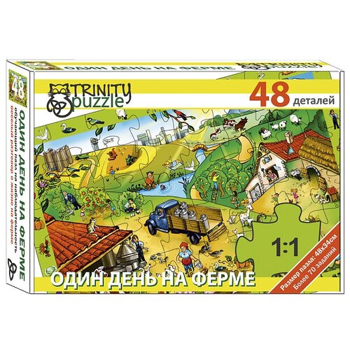 Пазл Trinity Puzzle Один день на ферме (Т820), 48 дет., 27х7х5 см, зеленый