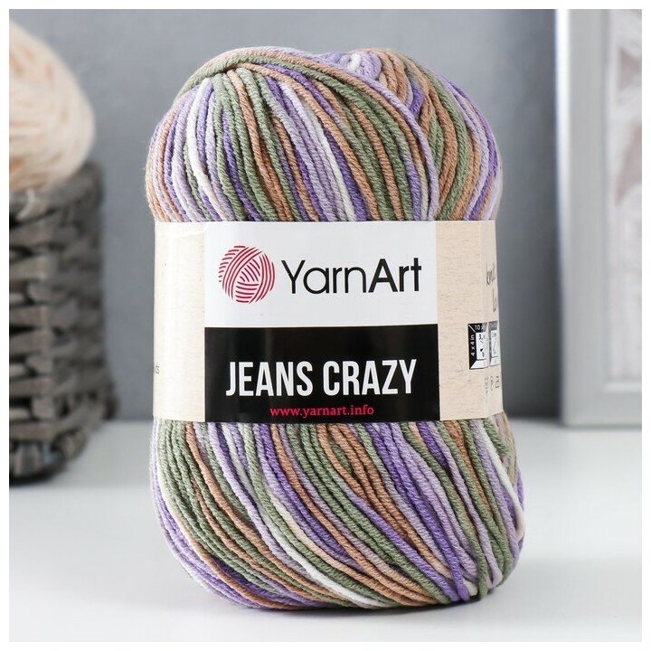 Пряжа "Jeans crazy" 55% хлопок, 45% акрил 160м/50гр (7207 фиолет-сир-зел.), 1шт