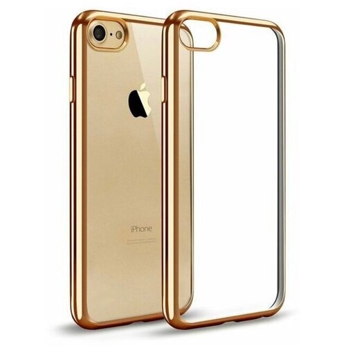 Чехол для iPhone 7/8, Silicone Case, прозрачный с золотистой рамкой