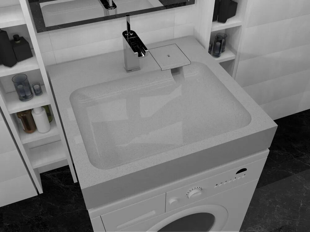 Раковина на стиральную машину Premial Style Z50 Barcelona, серый металлик, с сифоном - фотография № 5