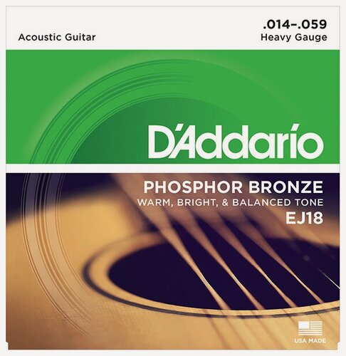 Изображение товара EJ18 Phosphor Bronze Комплект струн для акустической гитары, фосфорная бронза, 14-59, D'Addario