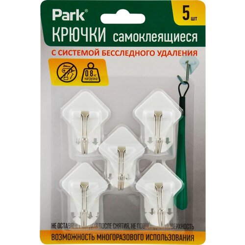 Крючок самоклеящийся PARK 2,5х2,5см, до 1кг Арт. 8084, 5шт - 4 упаковки