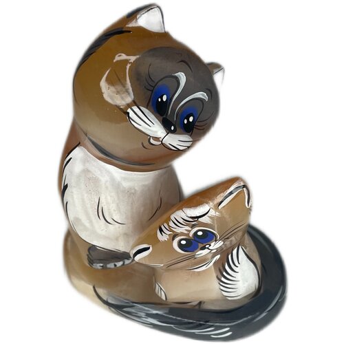 Фигурка кошки с котёнком из селенита 9х7см