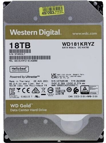 Жесткий диск Western digital Gold 18 Тб WD181KRYZ