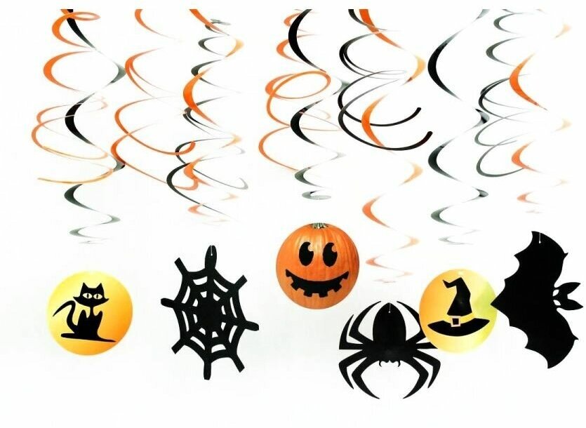Спираль Сфера "Хэллоуин", с тыквами и паутиной, для декора помещения, 12 штук — фото 1