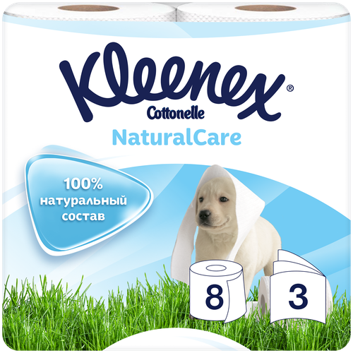 Kleenex туалетная бумага белая Natural Care, 3 сл, 8 рул, 1 уп, kleenex туалетная бумага сочная клубника 3 сл 8 рул 1 уп