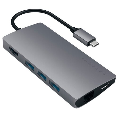 USB-концентратор Satechi Aluminum Multi-Port Adapter 4K with Ethernet V2, разъемов: 7, 0.2 см, space gray переходник адаптер satechi slim aluminum type c multi port adapter v2 st scma2 0 15 м silver