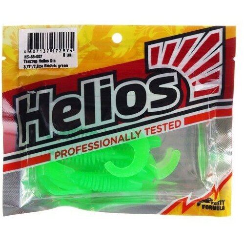 helios виброхвост helios catcher electric green 7 см 7 шт hs 1 007 Твистер Helios Din 3 Electric green, 7.9 см, 6 шт. (HS-33-007)
