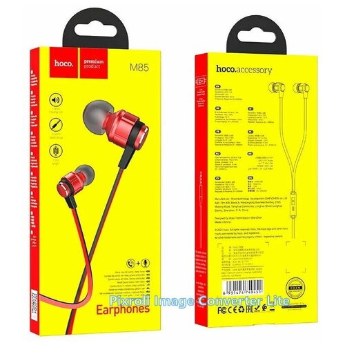 Наушники M85, Platinum sound universal earphone, HOCO, вакуумные с микрофоном, красные