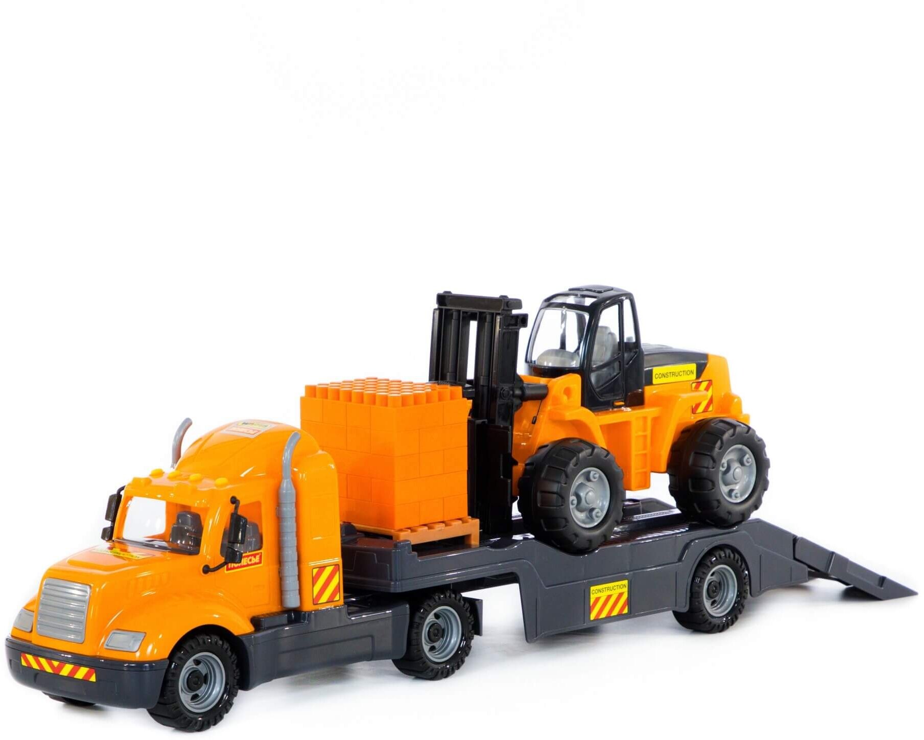 Набор техники Полесье Майк и автокар с конструктором (55705), 94 см, оранжевый