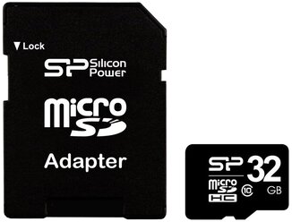 Карта памяти Silicon Power micro SDHC Card Class 10 + SD adapter 32 GB, адаптер на SD