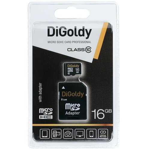 Карта памяти Digoldy microSDHC 16 ГБ Class 10, V10, A1, UHS-I U1, 1 шт., черный