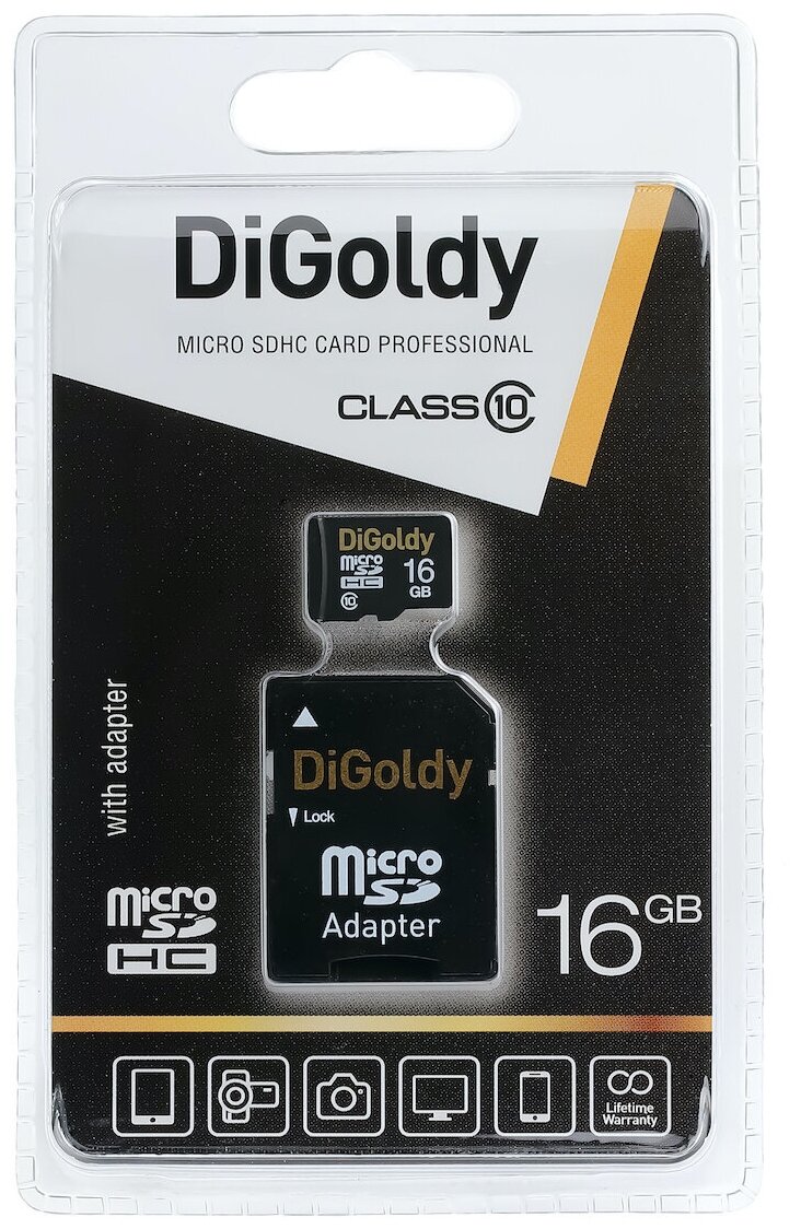 Карта памяти 16GB DiGoldy microSDHC Class 10 + SD адаптер - фото №1