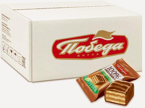 Изображение товара Конфеты Победа вкуса вафельные в молочном шоколаде без добавления сахара "Чаржед", 1500г