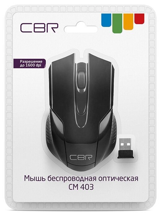 Мышь Wireless CBR CM 403 black, 2,4 ГГц, 800/1200/1600 dpi, 6 кнопок и колесо прокрутки, ABS-пластик