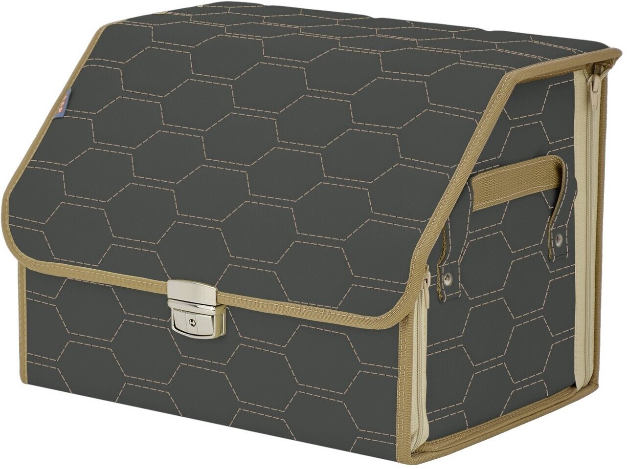 Органайзер-саквояж в багажник "Союз Премиум" (размер M). Цвет: серый с бежевой прострочкой Соты.