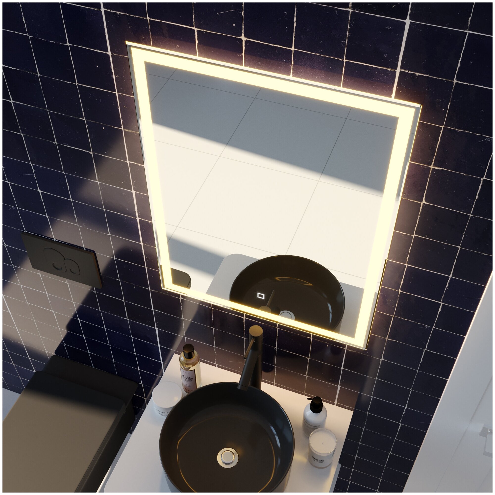 Зеркало с LED подсветкой OBERIAL 60x80см (тёплый свет 3000К, прямоугольное настенное для ванной сенсорное выключение) - фотография № 9
