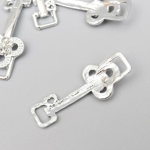 Декор для творчества металл пряжка Ключик с сердечком серебро, стразы 3,7х1,4 см 5 шт.