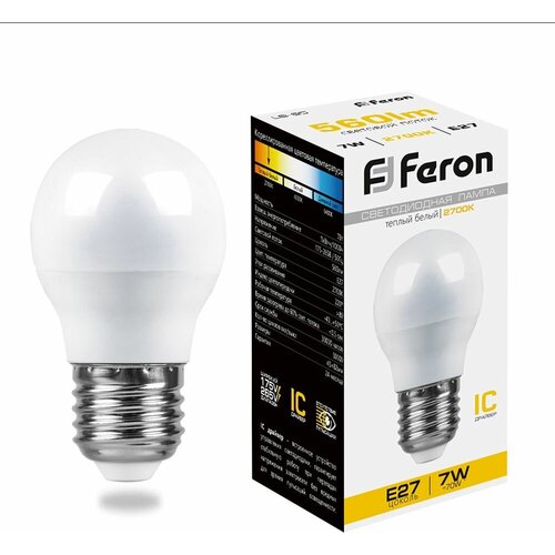 Лампа светодиодная Feron LB-95 25481, E27, G45, 7 Вт, 2700 К