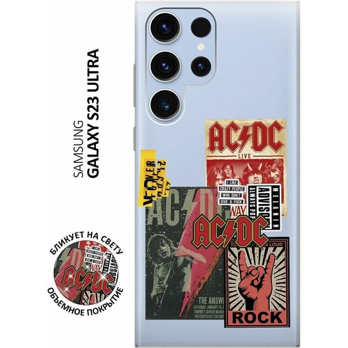 Силиконовый чехол с принтом AC/DC Stickers для Samsung Galaxy S23 Ultra / Самсунг С23 Ультра силиконовый чехол на samsung galaxy s23 ultra самсунг с23 ультра с 3d принтом flock of ducks прозрачный