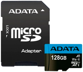 Карта памяти ADATA microSDXC 128 ГБ Class 10, V10, A1, UHS Class 1, R/W 100/25 МБ/с, адаптер на SD, 1 шт., черный
