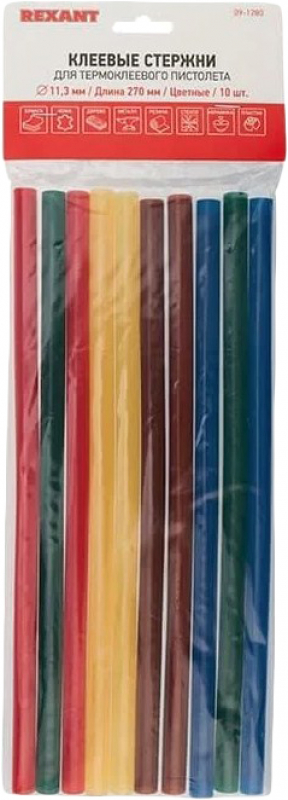 Стержни клеевые Ø11мм, 270мм, цветные (10 шт/уп), хедер REXANT