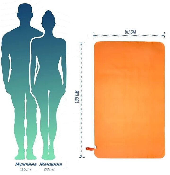 Полотенце спортивное из микрофибры 80*130см оранжевый - фотография № 3