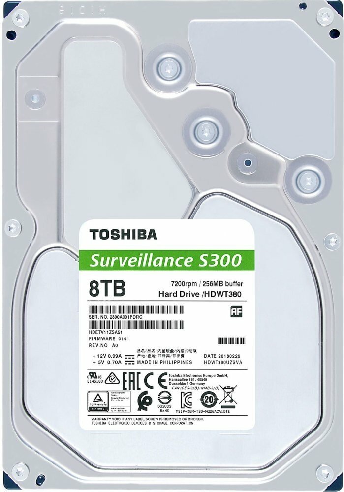 Жесткий диск 8Tb SATA-III Toshiba S300 Surveillance (HDWT380UZSVA)