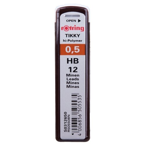 Rotring Грифели для механических карандашей Tikky HB, 0.5 мм, 12 шт. грифели rotring s0230451 12 шт 118 мм