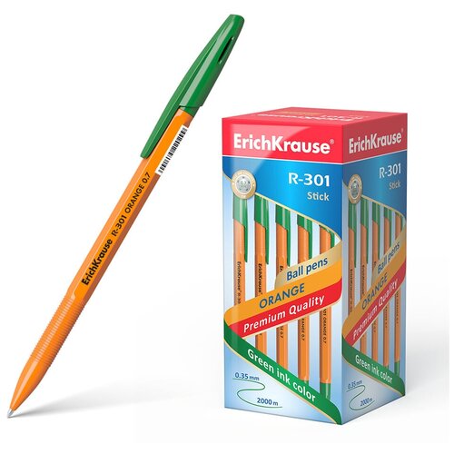 Ручка шариковая ErichKrause R-301 Orange Stick&Grip, узел 0.7 мм, чернила синие ErichKrause 9521483