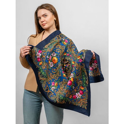 Платок Легендарные Пуховые Платки, шерсть, синий