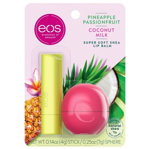 EOS Набор бальзамов для губ Pineapple Passionfruit and Coconut Milk, бесцветный