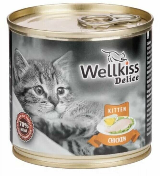 Wellkiss Консервы для котят с цыпленком, 240 гр, 4 шт - фотография № 1