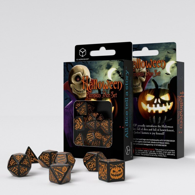 Набор кубиков для настольных ролевых игр Q-Workshop Halloween Pumpkin Dice Set: Black & orange 7шт.