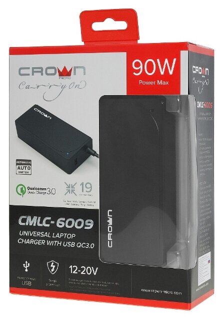 Блок питания CROWN MICRO CMLC-6009 для ноутбуков универсальный HP Samsung DELL Acer ASUS Toshiba Sony Lenovo