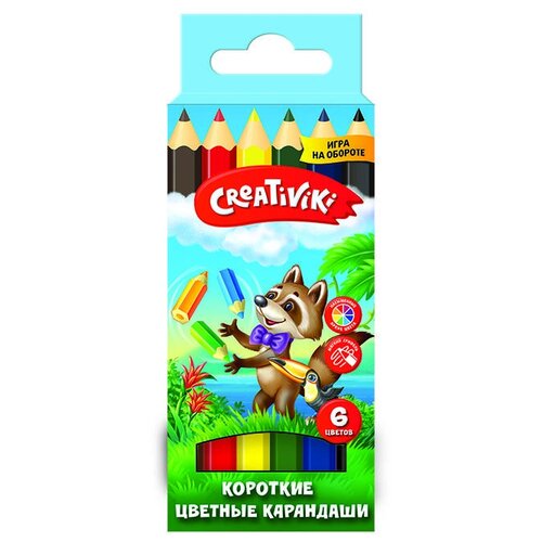 Карандаши цветные 6 цветов Creativiki (дерево, 6гр, короткие) картонная упаковка