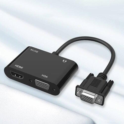 Aдаптер переходник с VGA на HDMI + VGA с кабелем AUX Fixtor OT-5138HV черный fixtor сетевой переходник адаптер адаптер для евророзетки universal белый 10 16а 250b