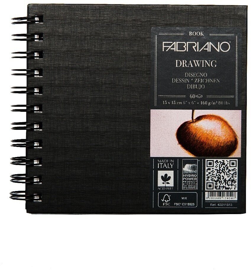 Блокнот для зарисовок Fabriano Drawingbook 160г/м. кв 15x15см мелкозернистая 60 листов спираль по короткой стороне