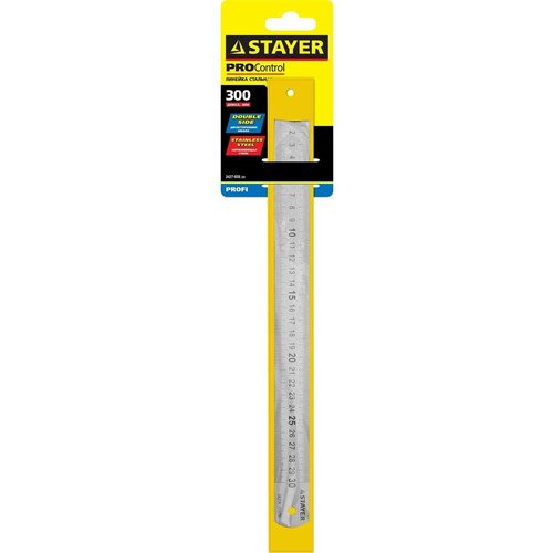 Нержавеющая линейка STAYER длина 0,3 м, ширина 25 мм, толщина 0,7 мм, 3427-030_z01