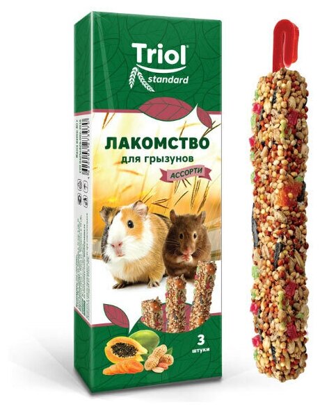 Лакомство Тriol Standard для грызунов Ассорти (с фруктами, овощами и орехами) (уп. 3 шт), 75г