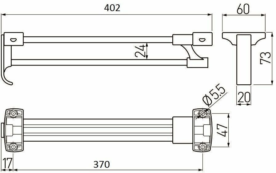 Штанга выдвижная PRESTIGE L-350 мм ЭКОНОМ GTV - фото №3