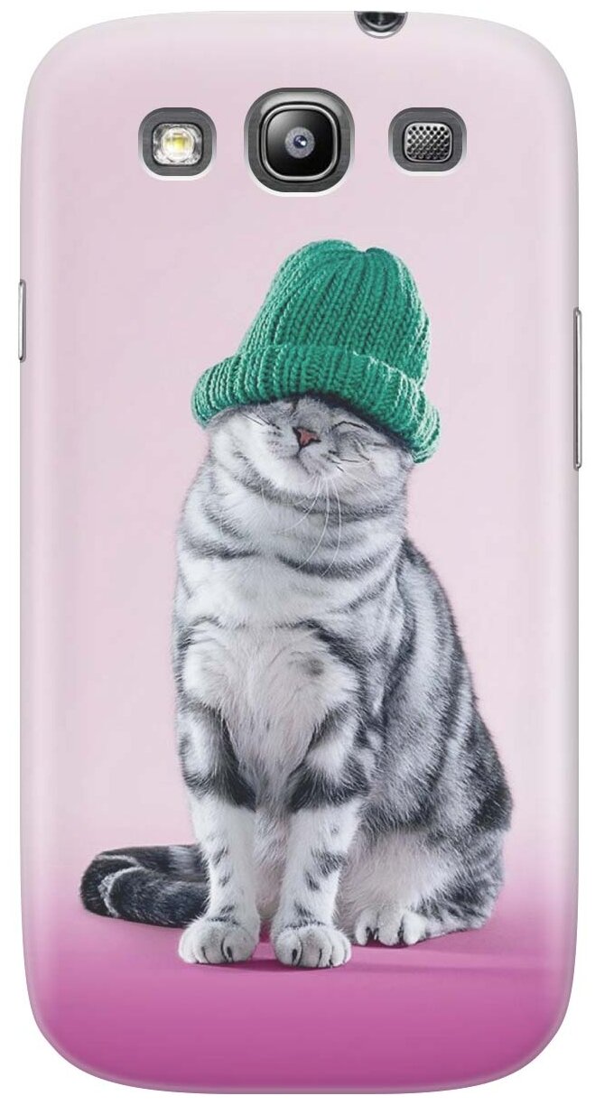 Ультратонкий силиконовый чехол-накладка для Samsung Galaxy S3 с принтом "Кот в зеленой шапке"
