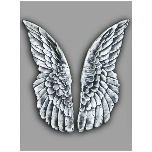 Декоративное настенное панно крылья 80см черно-серебристые (декор на стену)