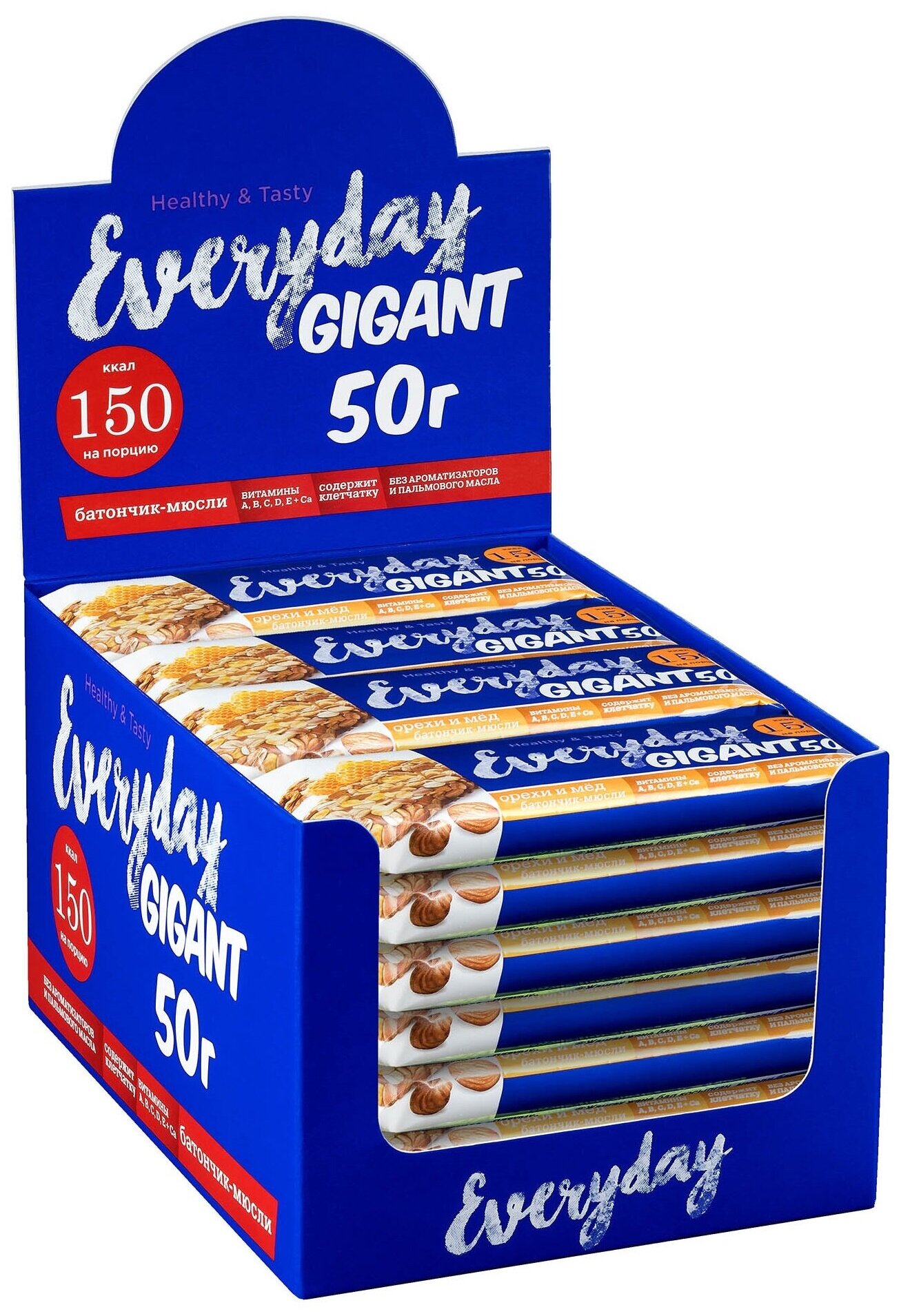 Батончик-мюсли Everyday Gigant "с орехами и медом", шоу-бокс 50г*24шт