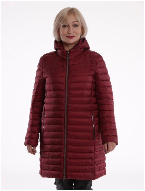 Куртка  BELLE, женская зимняя, удлиненная, силуэт свободный, ветрозащитная, размер 52, бордовый