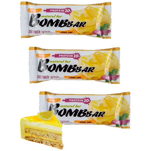 BOMBBAR Протеиновый батончик 60г (3 штуки) (Лимонный торт) веганский протеиновый батончик bombbar банановый торт с клубникой 60г х 12 шт
