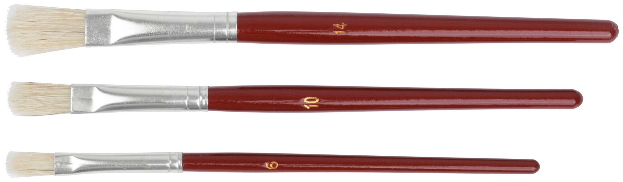 Кисти художественные, натуральная щетина, деревянная ручка, плоские, набор 3 шт. (01528) - фотография № 4