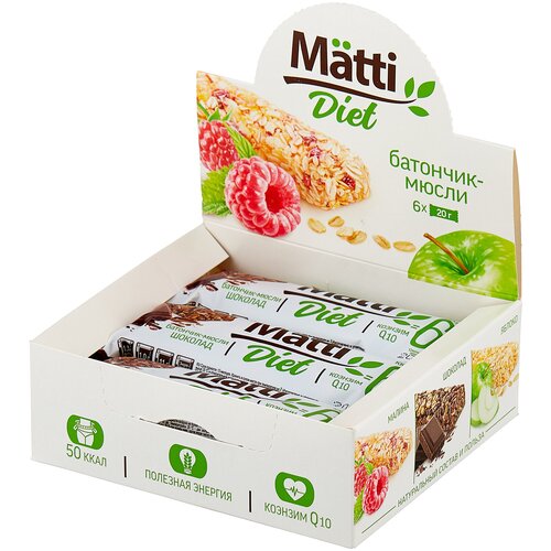 фото Злаковый батончик matti diet шоколад, 6 шт